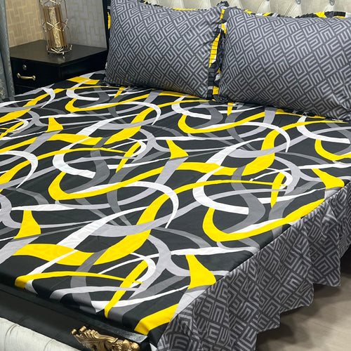 3 pc stitched 2 sided frill bedsheet  King size bedsheet Size:- 93"*95" inches 2 pillow cases 2 sided frill Size:- 19"*29" inches