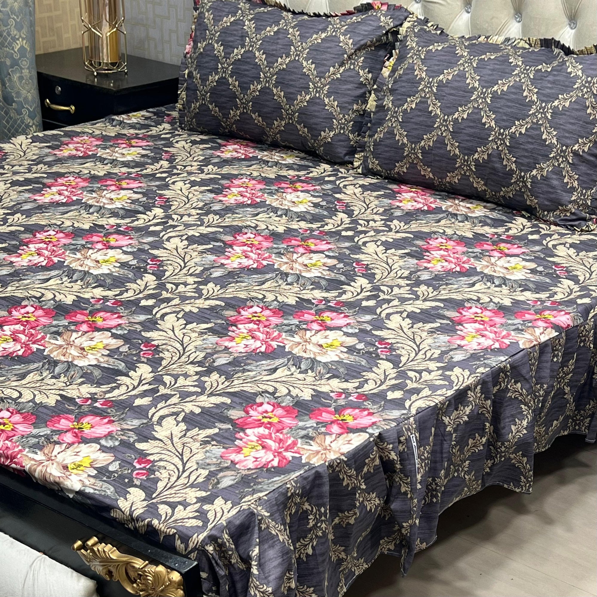 High Quality Frill Bedsheet King Size Export Quality - 2 Side Frill Bedsheet for King Size Bed - Galaxy Bedding