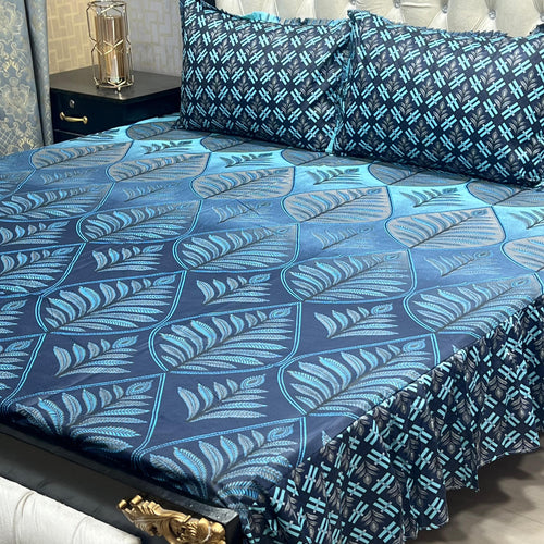 3 PCS King Size Frill Bedsheet Set – Cotton Fabric with 2-Sided Frill | Elegant & Soft Bedding Salonika Cotton Fabric