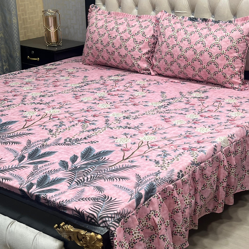 Cotton | sylonica | King Size | Bedsheet | 2 side Frill Bedsheet | Cotton Bedsheet - 3 Pcs 1 King size bedsheet Size:- 93"*95" inches 2 pillow cases 2 sided frill Size:- 19"*29" inches