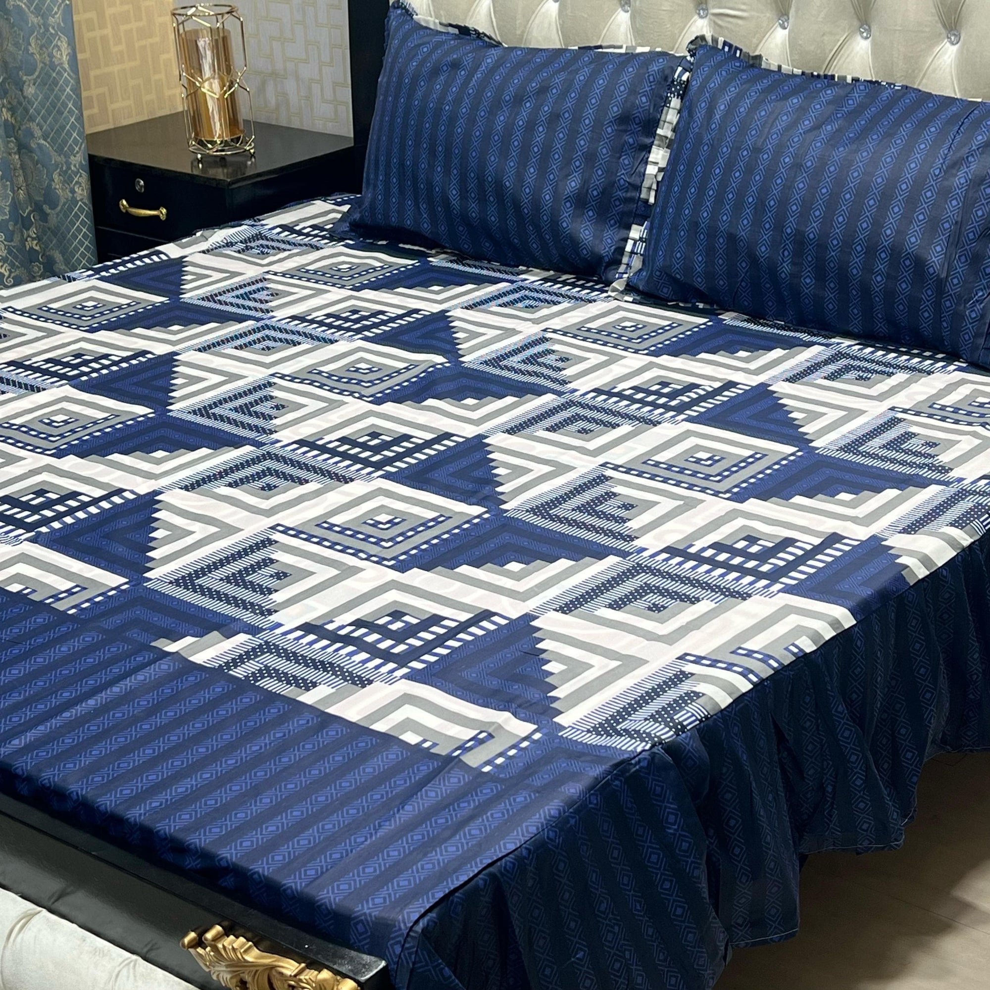 Frill King Cotton Bed Sheet Set 3 Pcs 1 King size bedsheet Size:- 93"*95" inches 2 pillow cases 2 sided frill Size:- 19"*29" inches